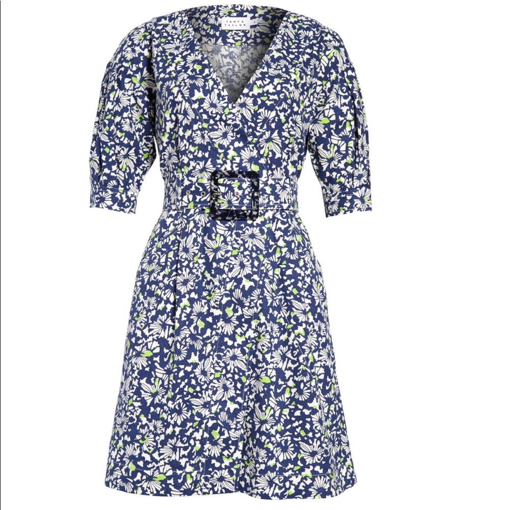 Tanya Taylor Coral Floral linen dress